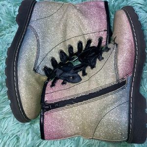 Girls glitter rainbow combat boots